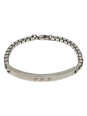 Tiffany & Co Sterling Silver Venetian Box Chain Bar ID Bracelet w/Monogram 24664